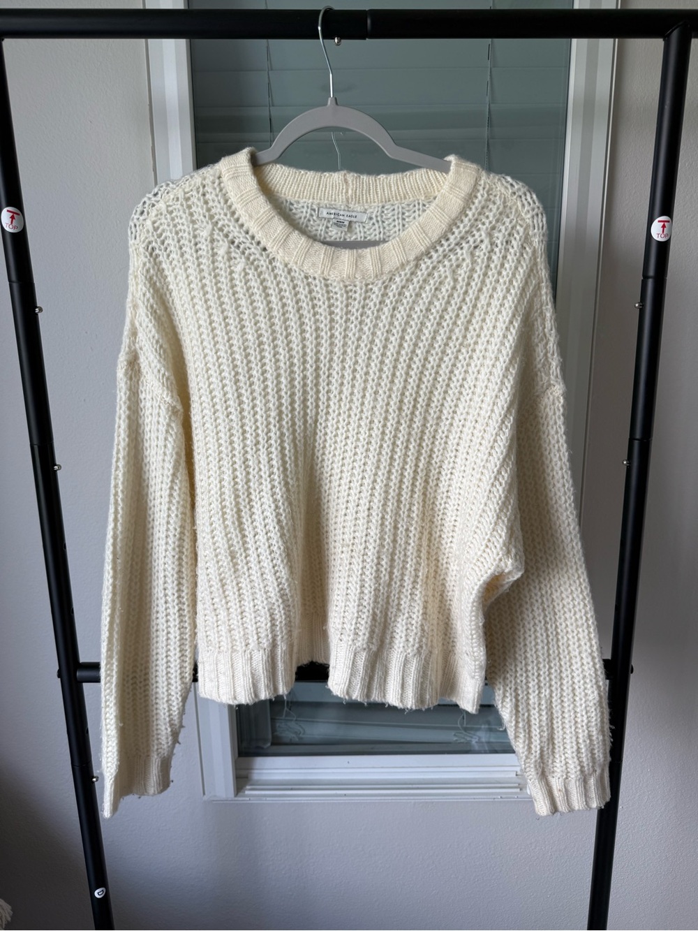 American Eagle Outfitters Ivory Chunky Crewneck Sweater